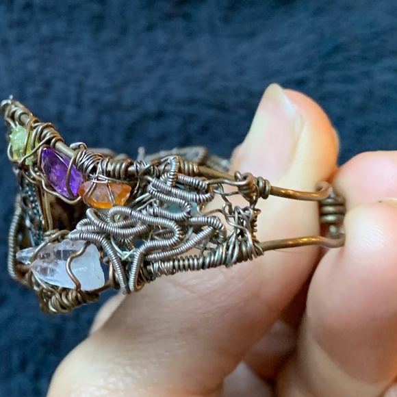 Artisan Vintage Copper and Natural Gemstone Coffee Bracelet - Picture 13 of 14